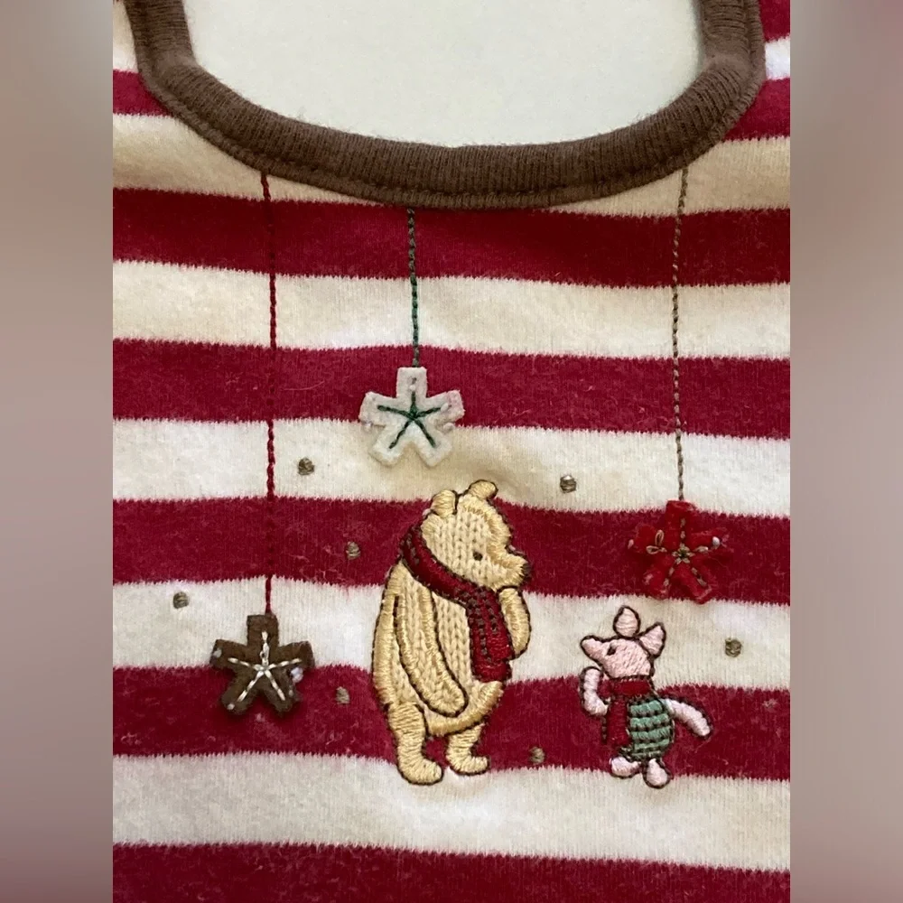 Winnie The Pooh Embroidered Striped Bib - Red and White